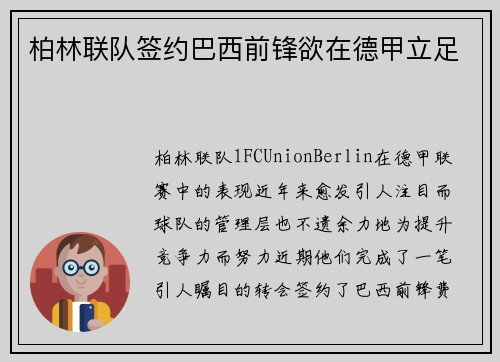 柏林联队签约巴西前锋欲在德甲立足